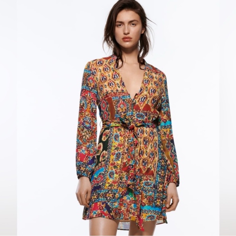 Zara Belted Printed Mini Dress